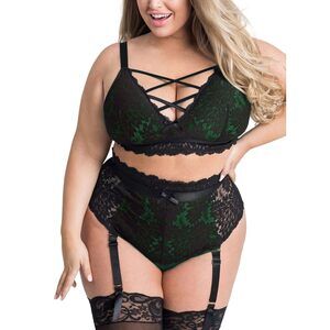 1270 Plus Size Lingerie Set , Sexy Luxe Criss-cross Bra Set Lace Cups